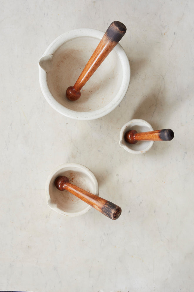 Antique Ceramic Pestle and Mortar Set