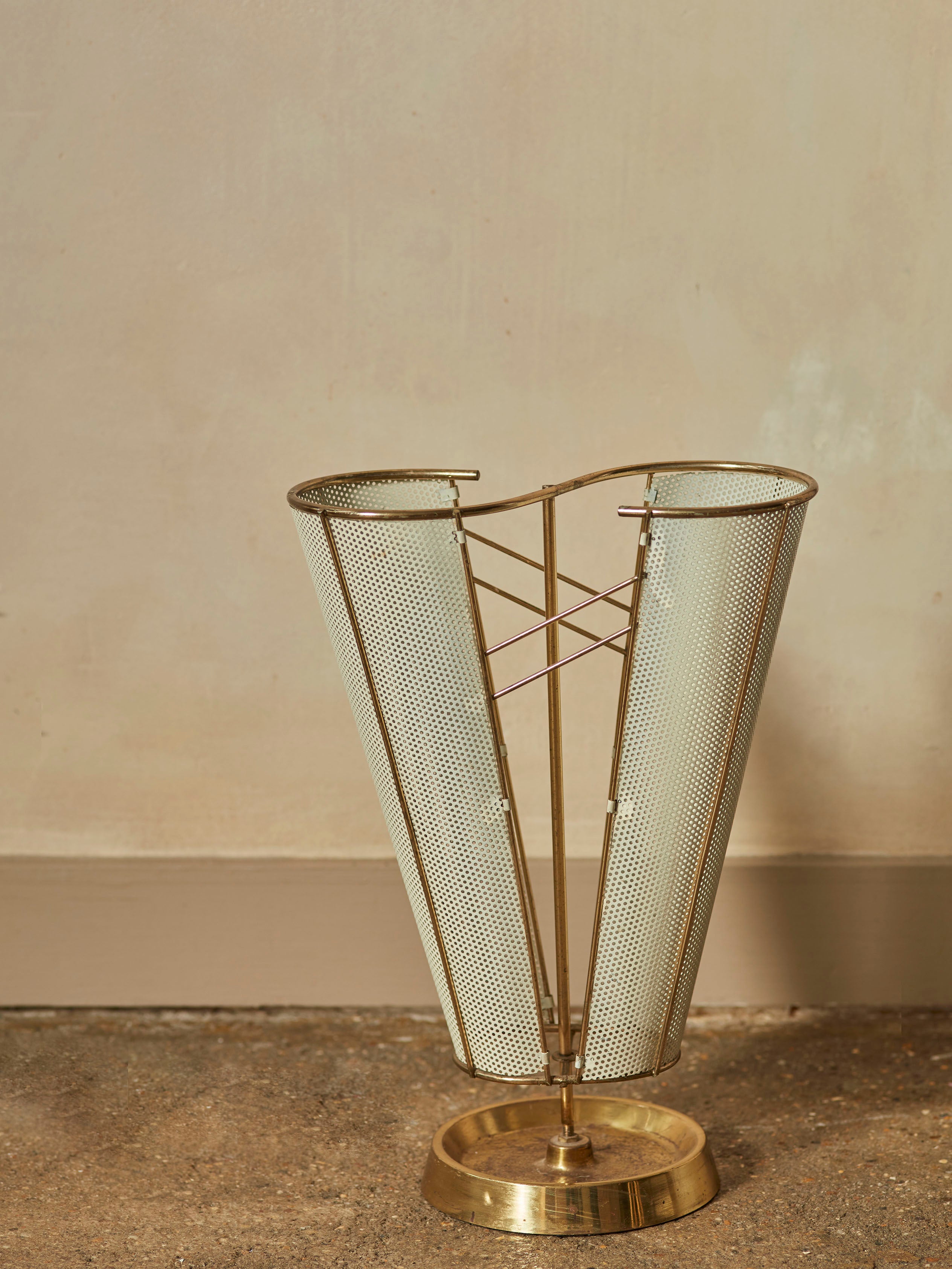 brass patio umbrella stand 1950's Brass Umbrella Stand by Mathieu Mategot