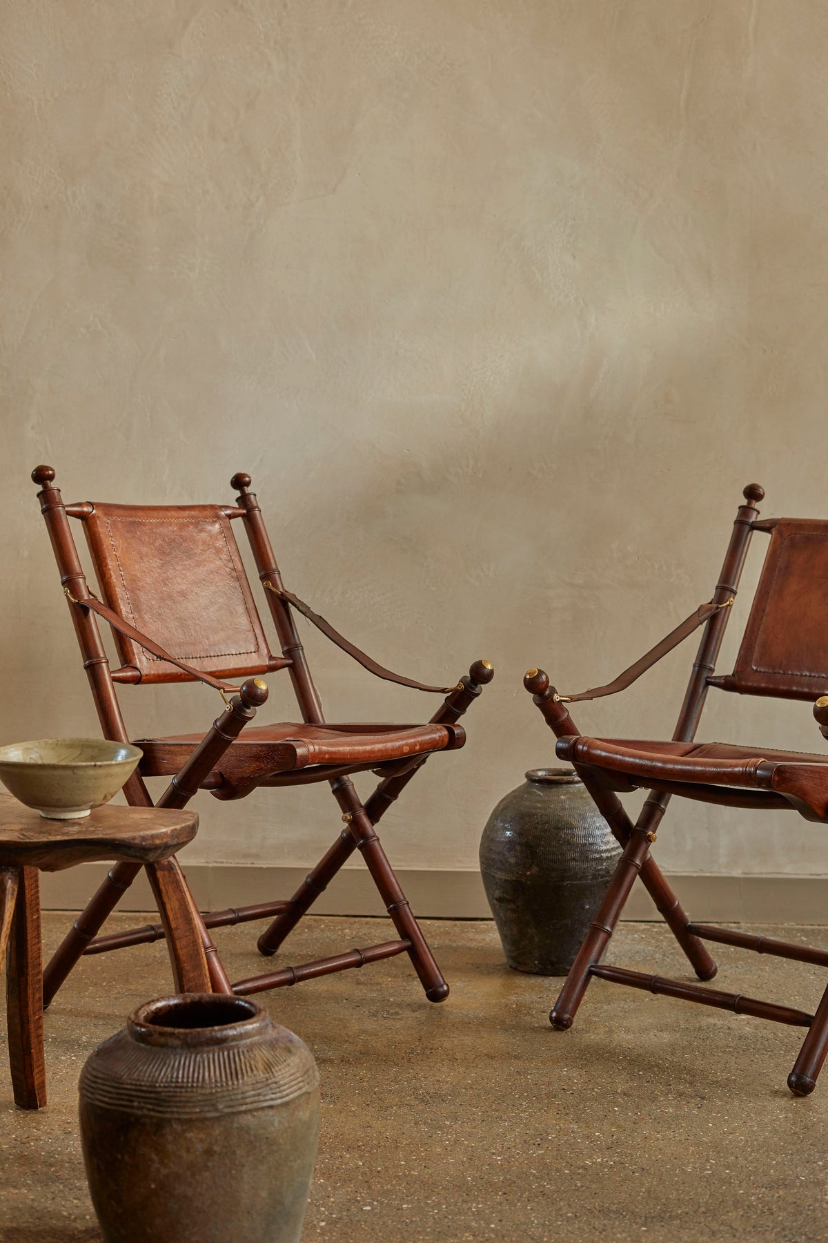 Pair of Folding Leather Safari Chairs