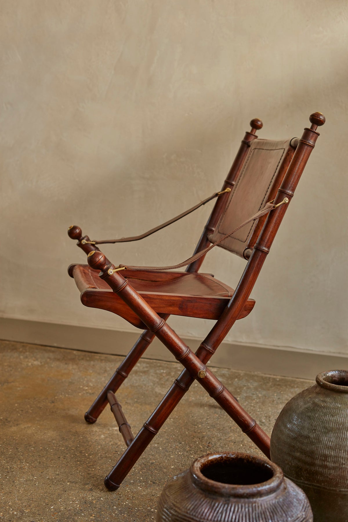 Pair of Folding Leather Safari Chairs
