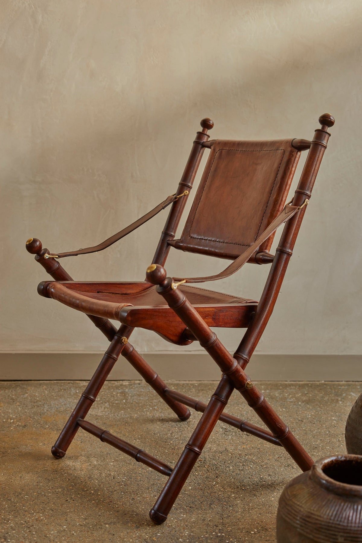 Pair of Folding Leather Safari Chairs