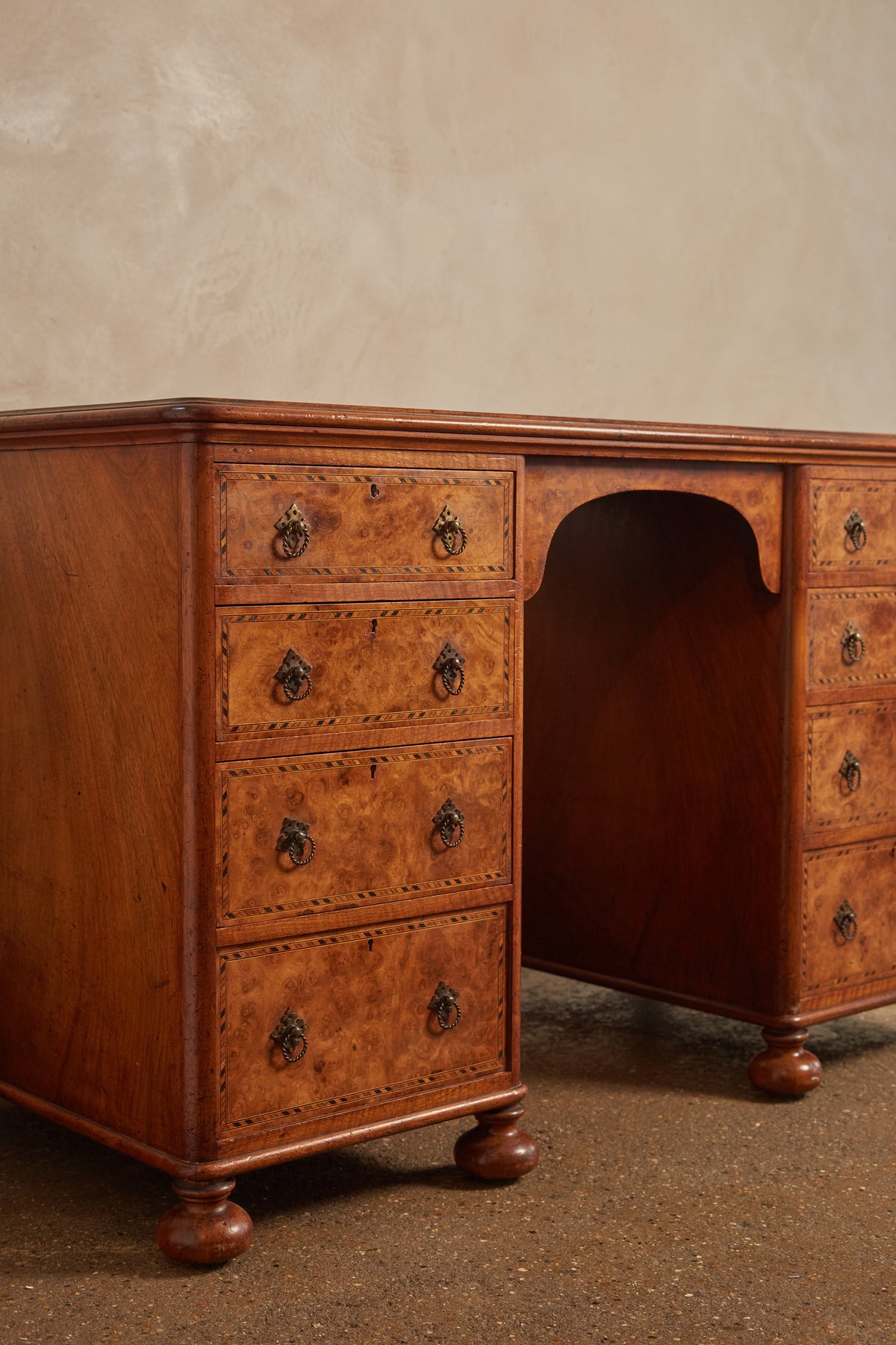 Burl Walnut Kneehole Desk