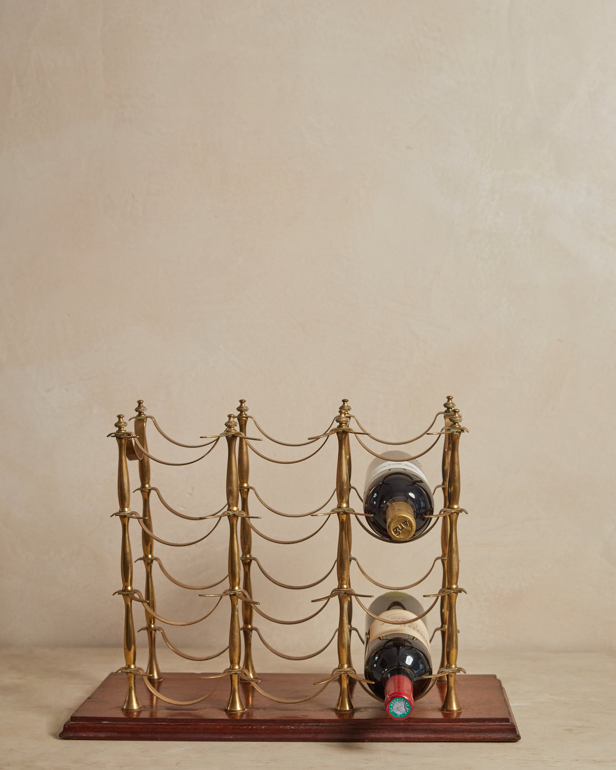 French 20th Century Brass & Mahogany Wine Rack