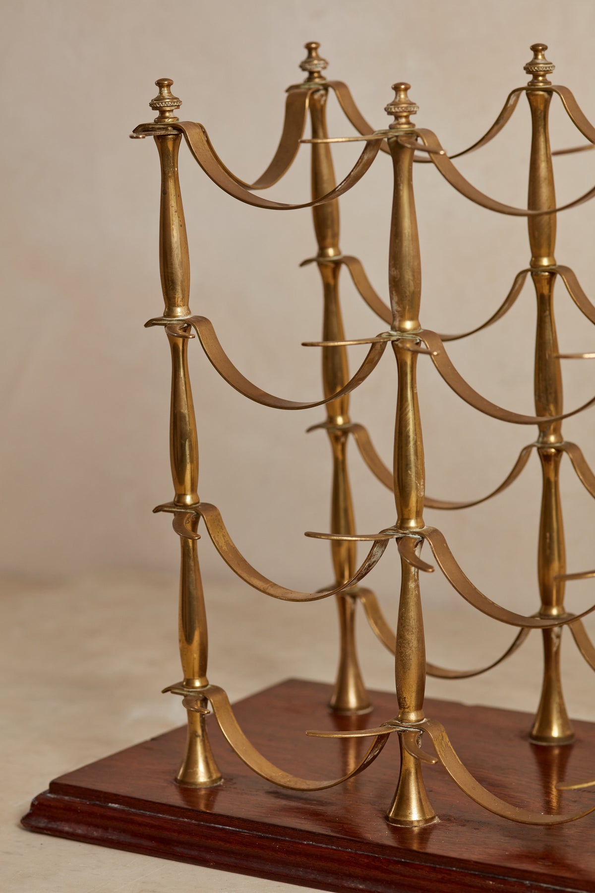 French 20th Century Brass & Mahogany Wine Rack