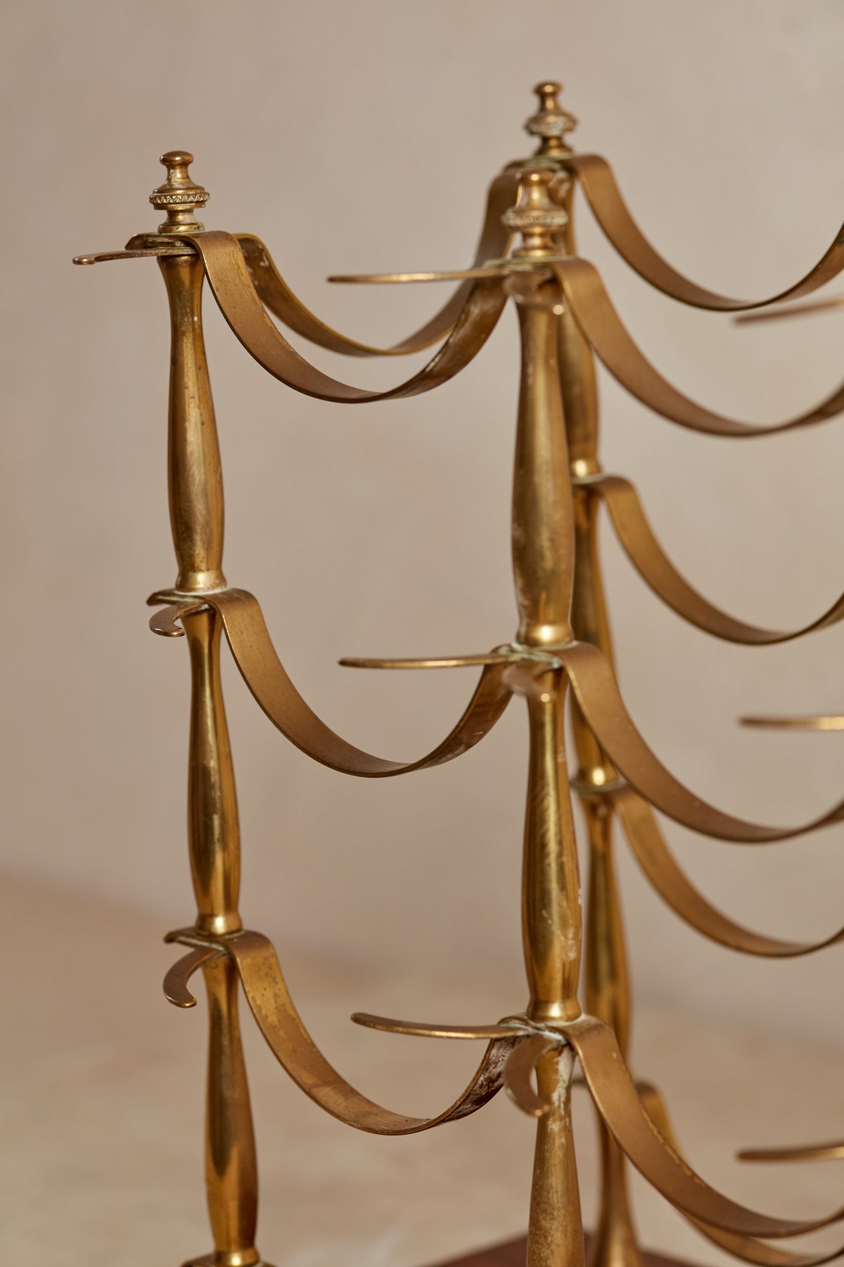 French 20th Century Brass & Mahogany Wine Rack