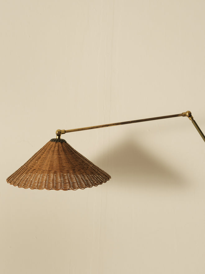 Articulated Wall Light with Rattan Shade