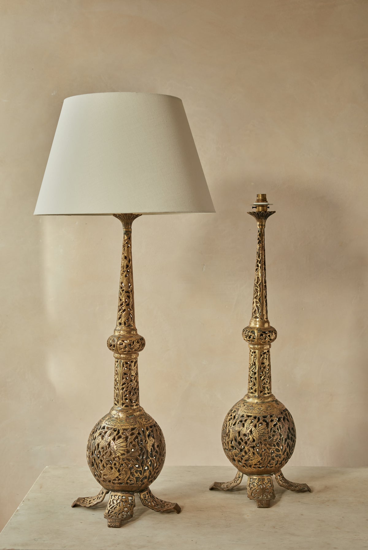 A Pair of Ornate Brass Gourd Lamp Bases