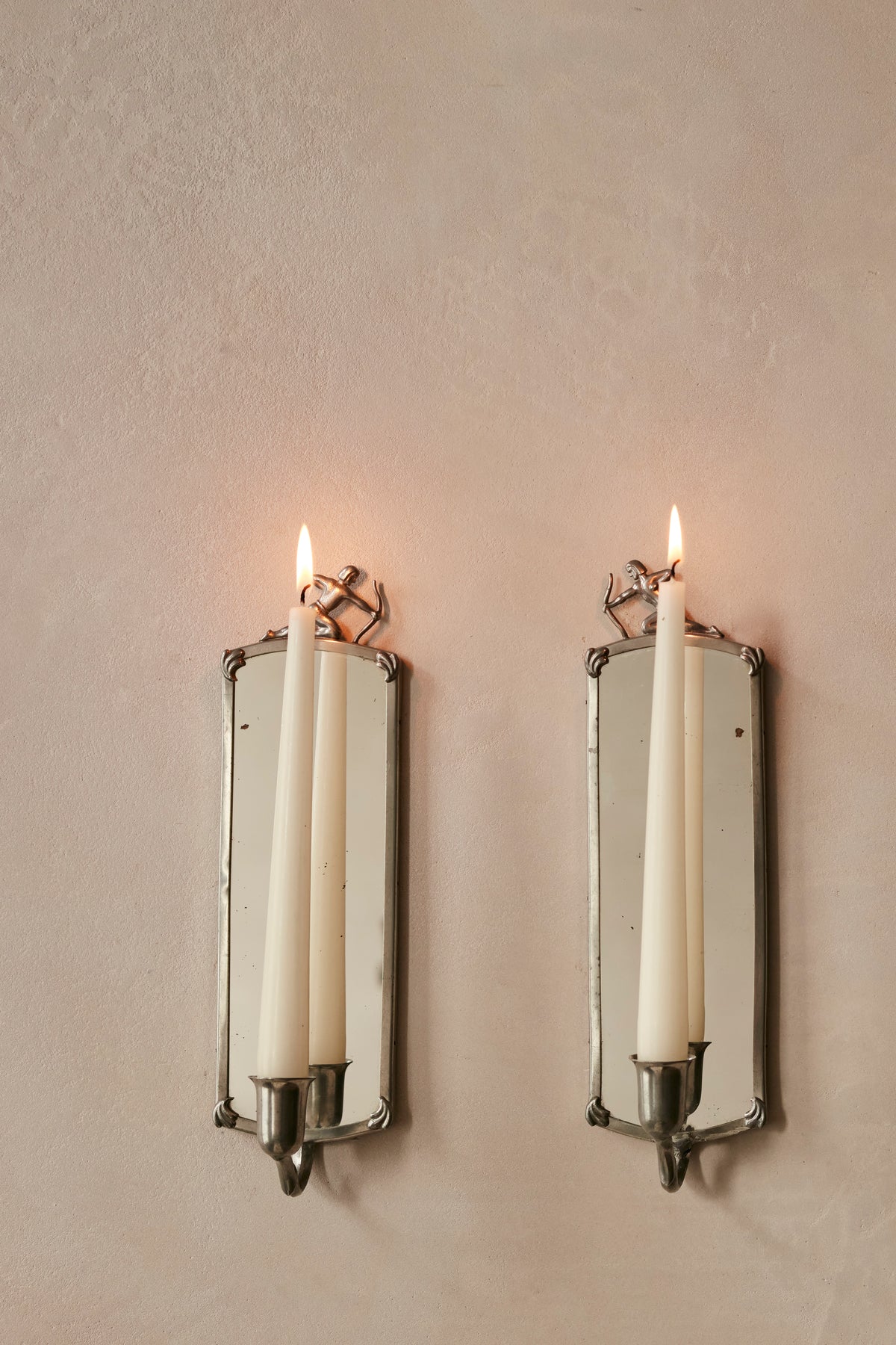 1940's Pewter Mirrored Sconces