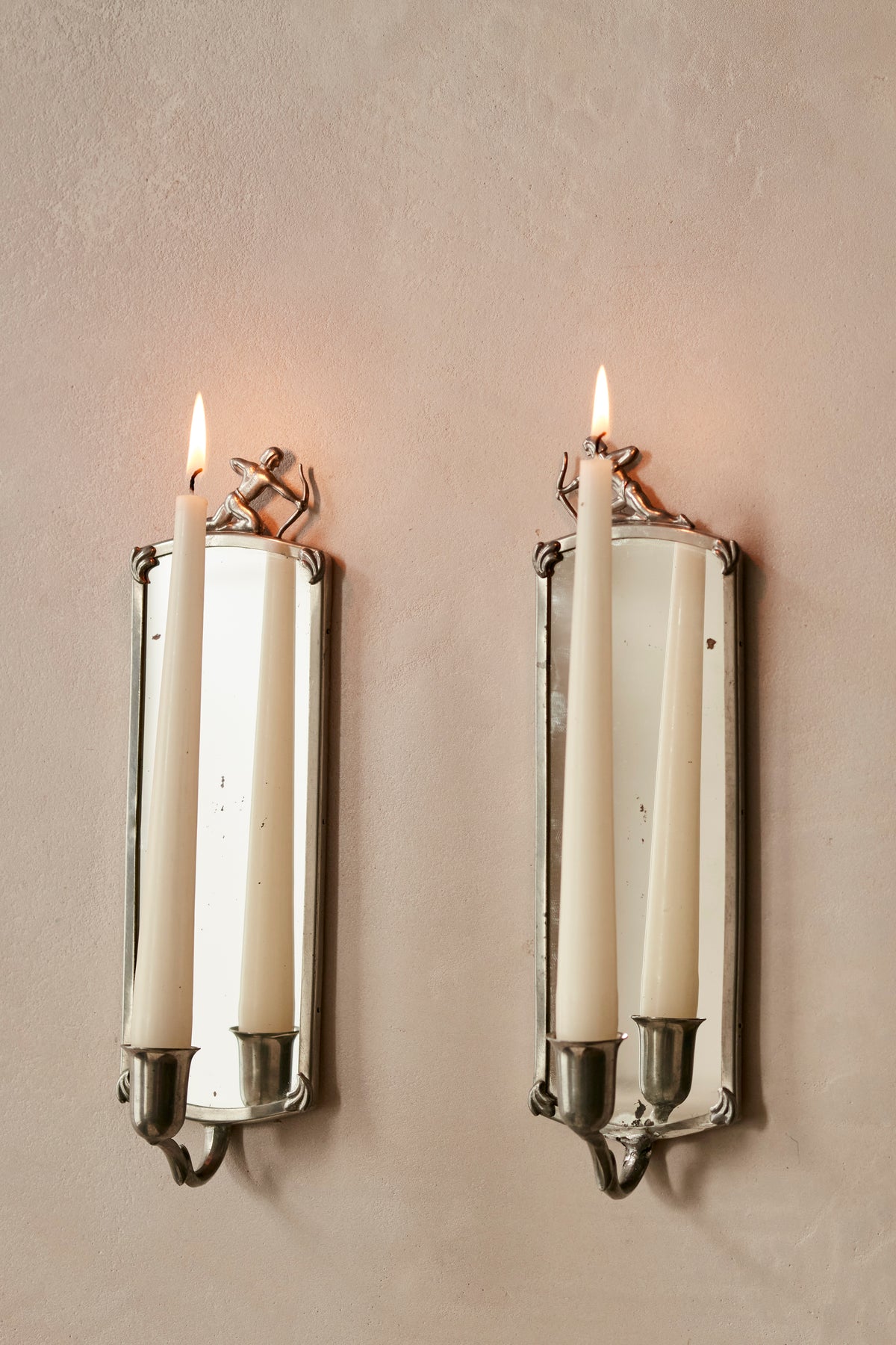 1940's Pewter Mirrored Sconces