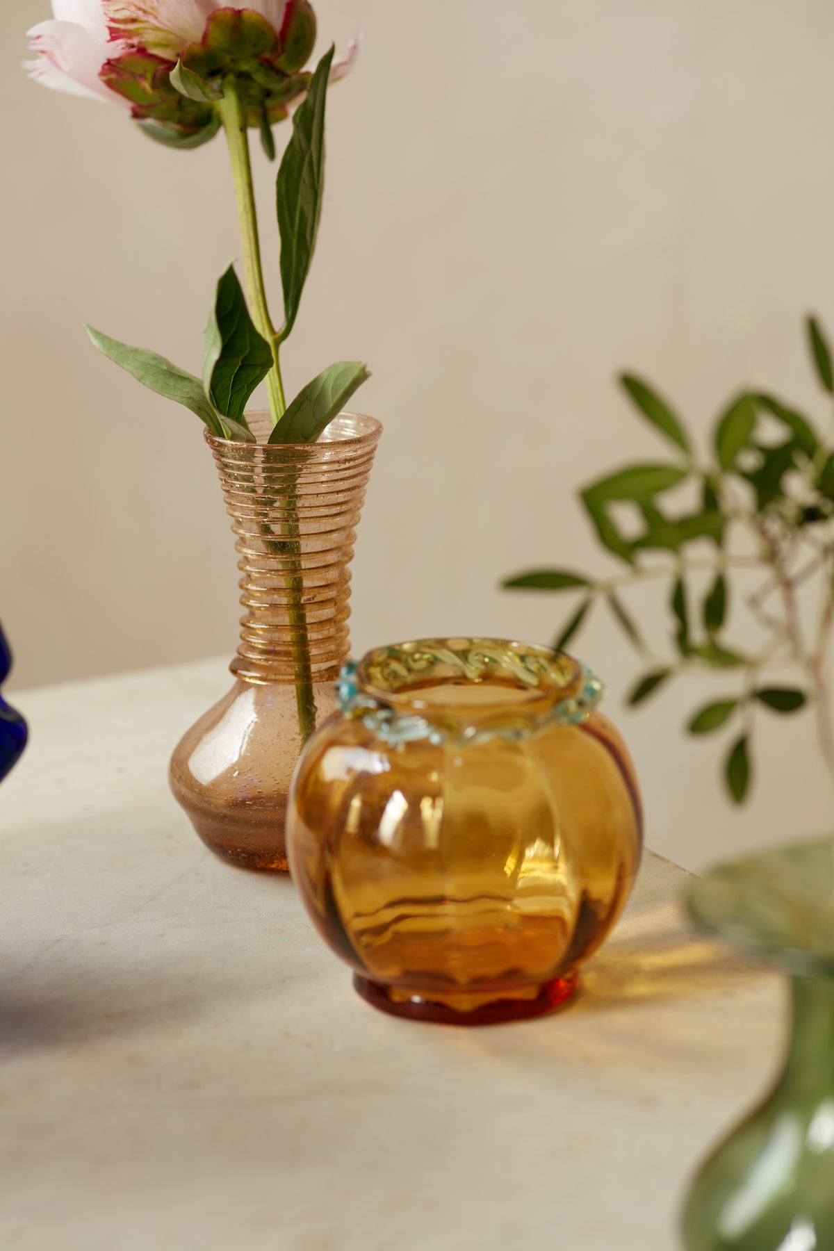 Italian Amber Bubble Glass Bud Vase