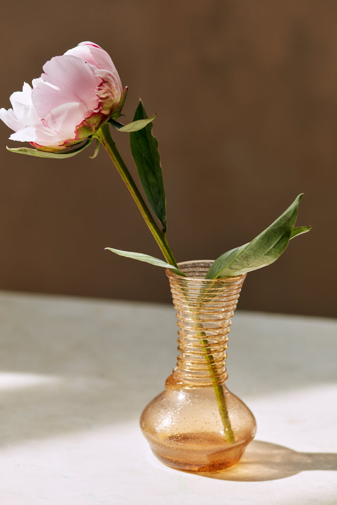 Italian Amber Bubble Glass Bud Vase