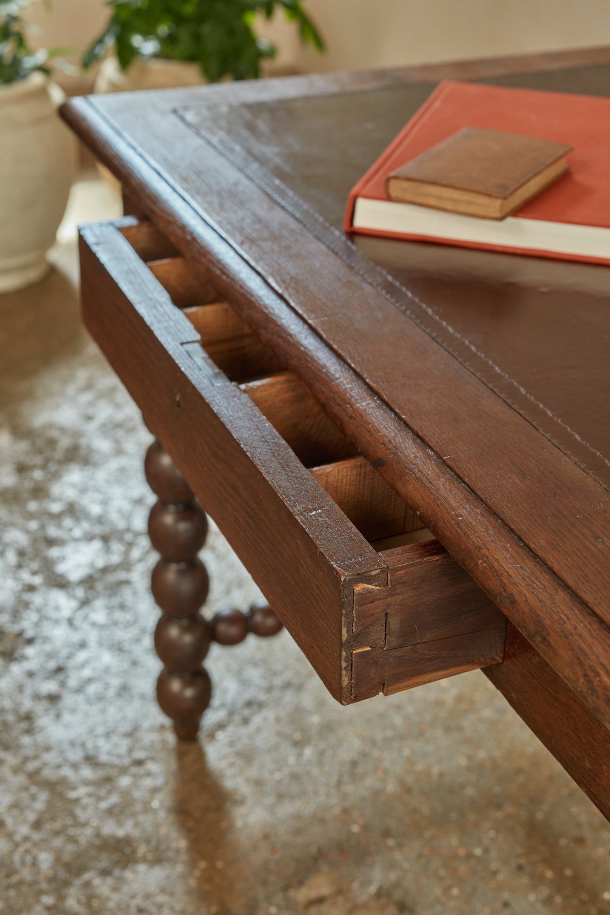 An Oak Louis XIII Bobbin Legged Desk