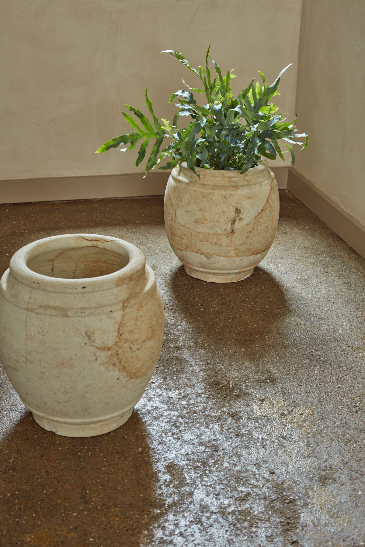 A Pair of Italian Carved Stone Mid Century "Cache Pots"