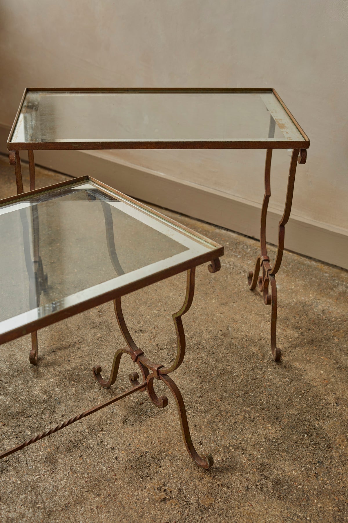 Set of Three French Nesting Tables with Mirrored Tops