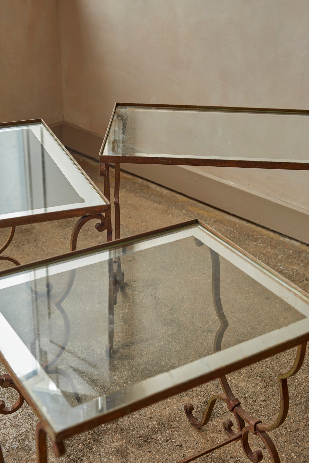 Set of Three French Nesting Tables with Mirrored Tops