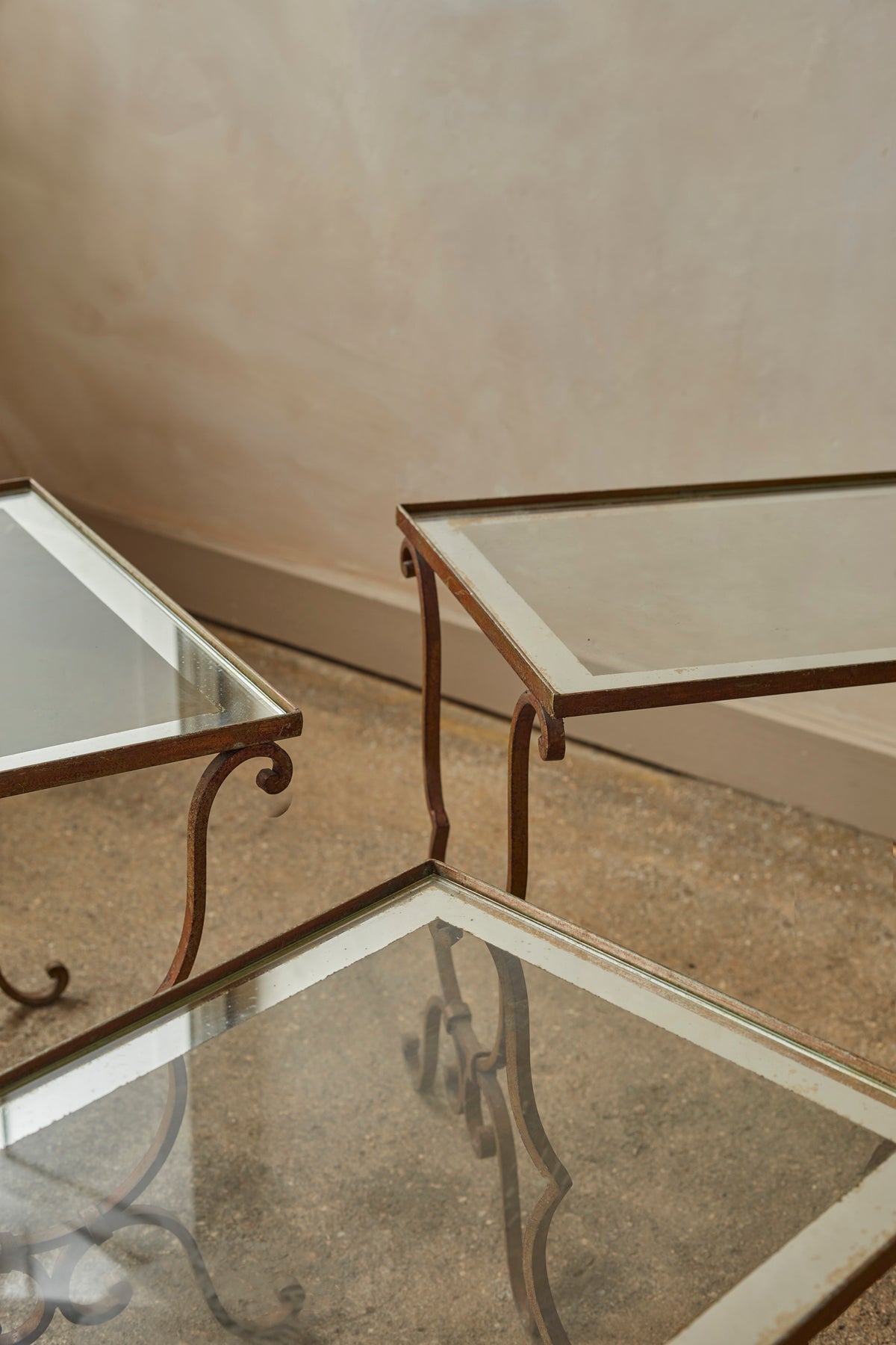 Set of Three French Nesting Tables with Mirrored Tops