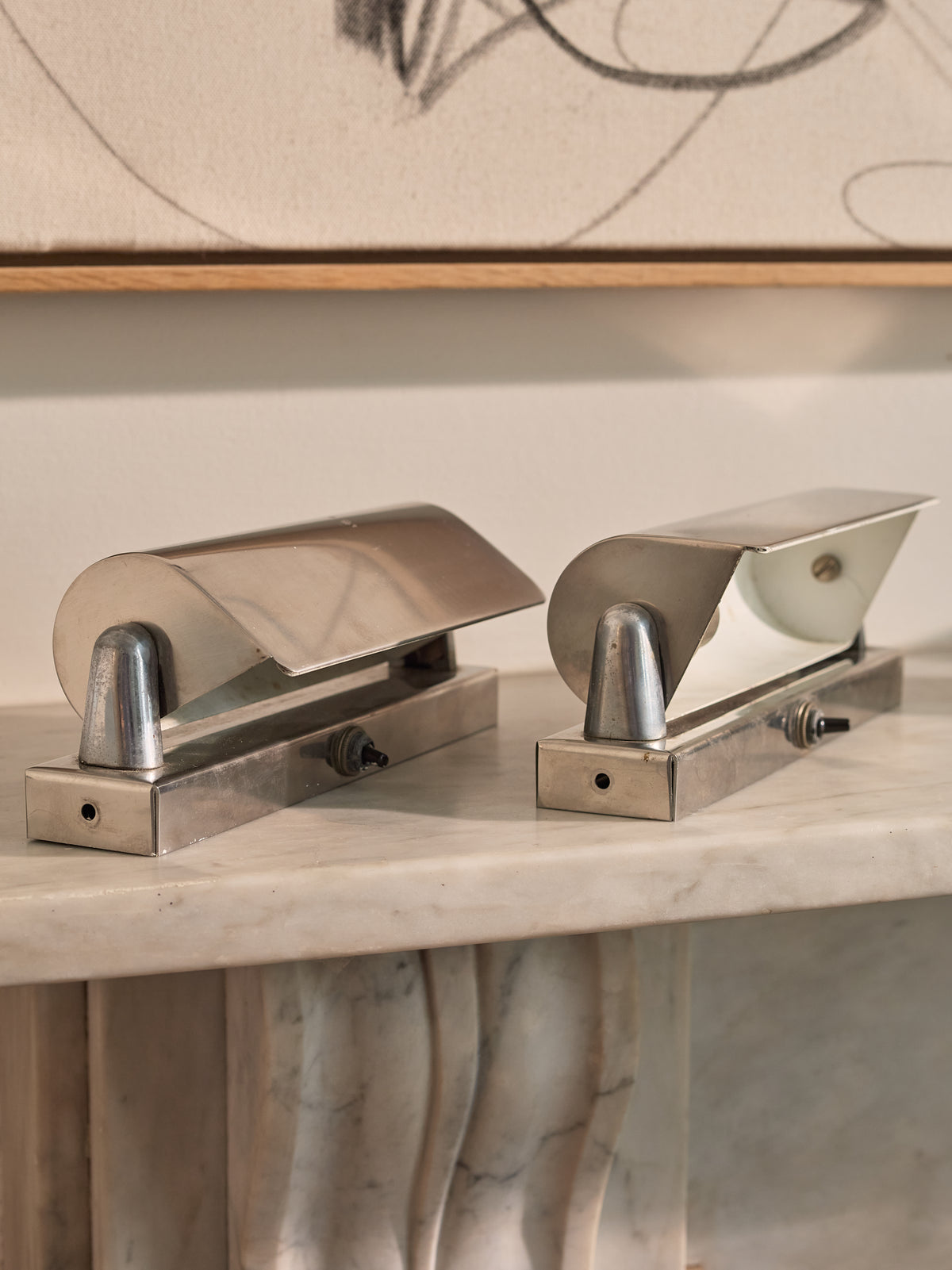 Pair of Modernist Adjustable Nickel Plated Wall Lights