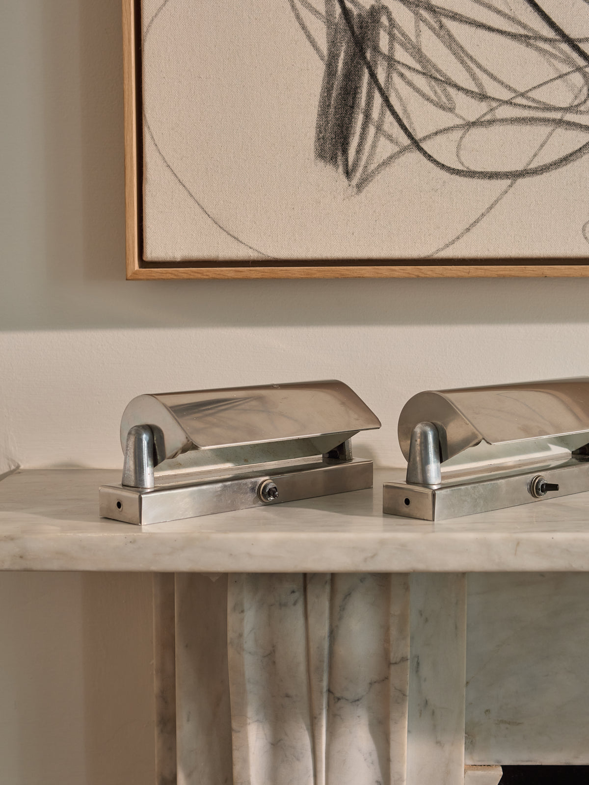 Pair of Modernist Adjustable Nickel Plated Wall Lights