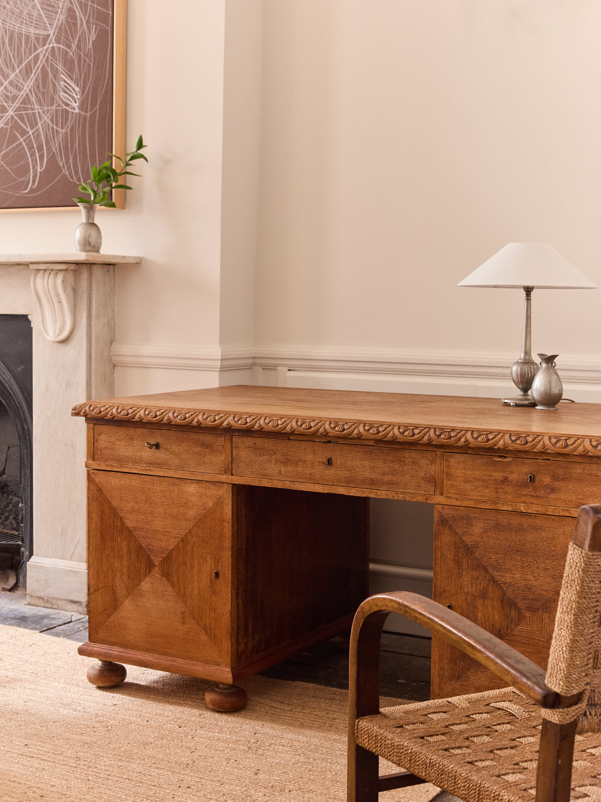 Pedestal Writing Desk on Bun Feet