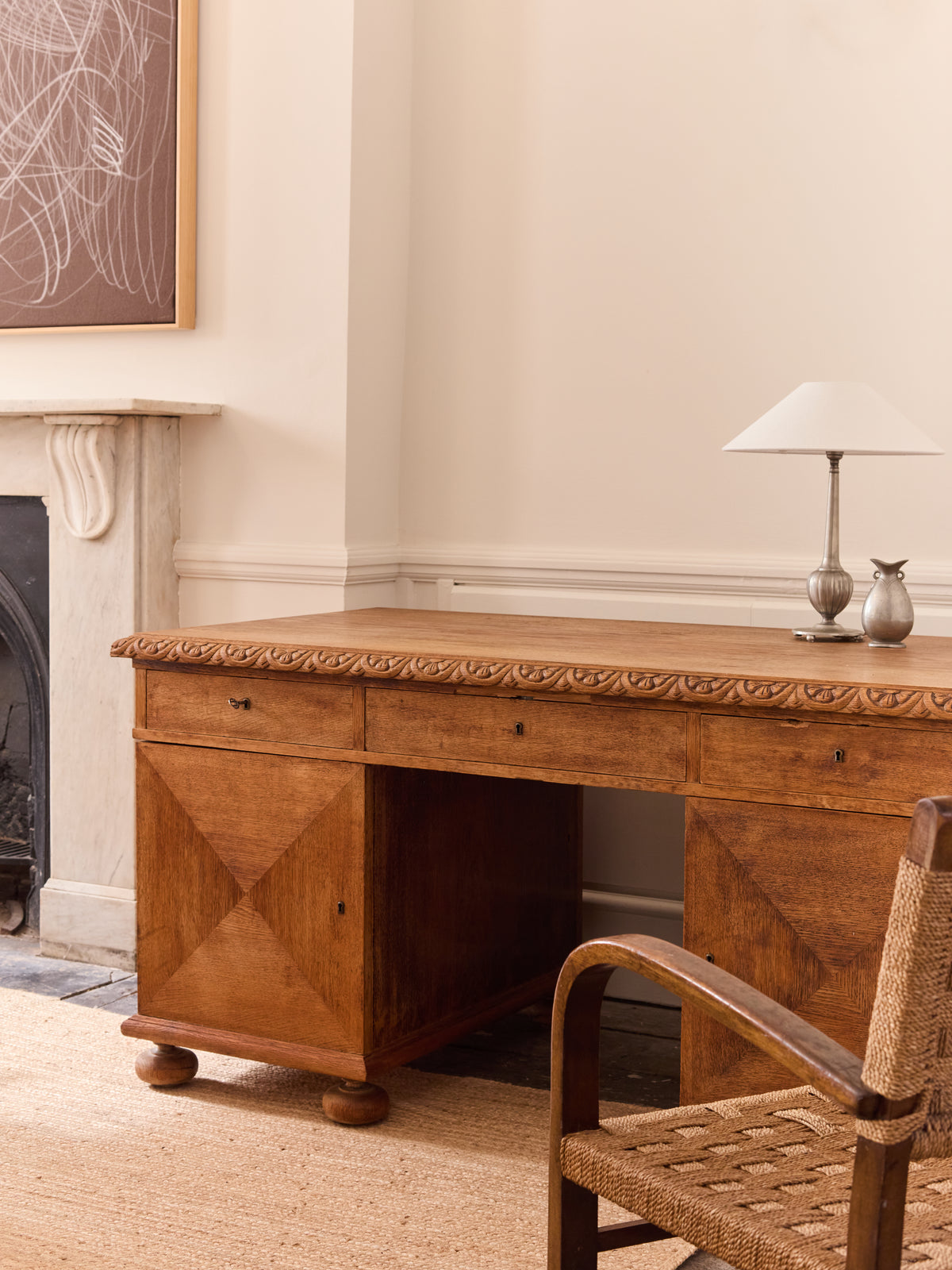 Pedestal Writing Desk on Bun Feet