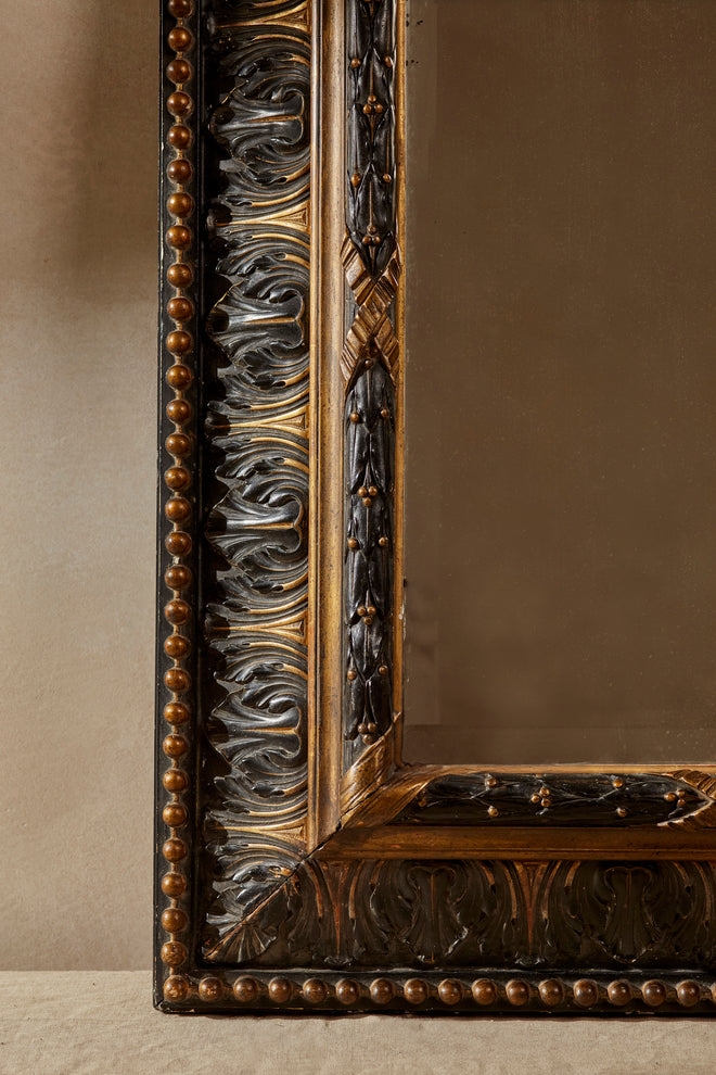 Carved 20th Century Ebonised & Gilt Mirror