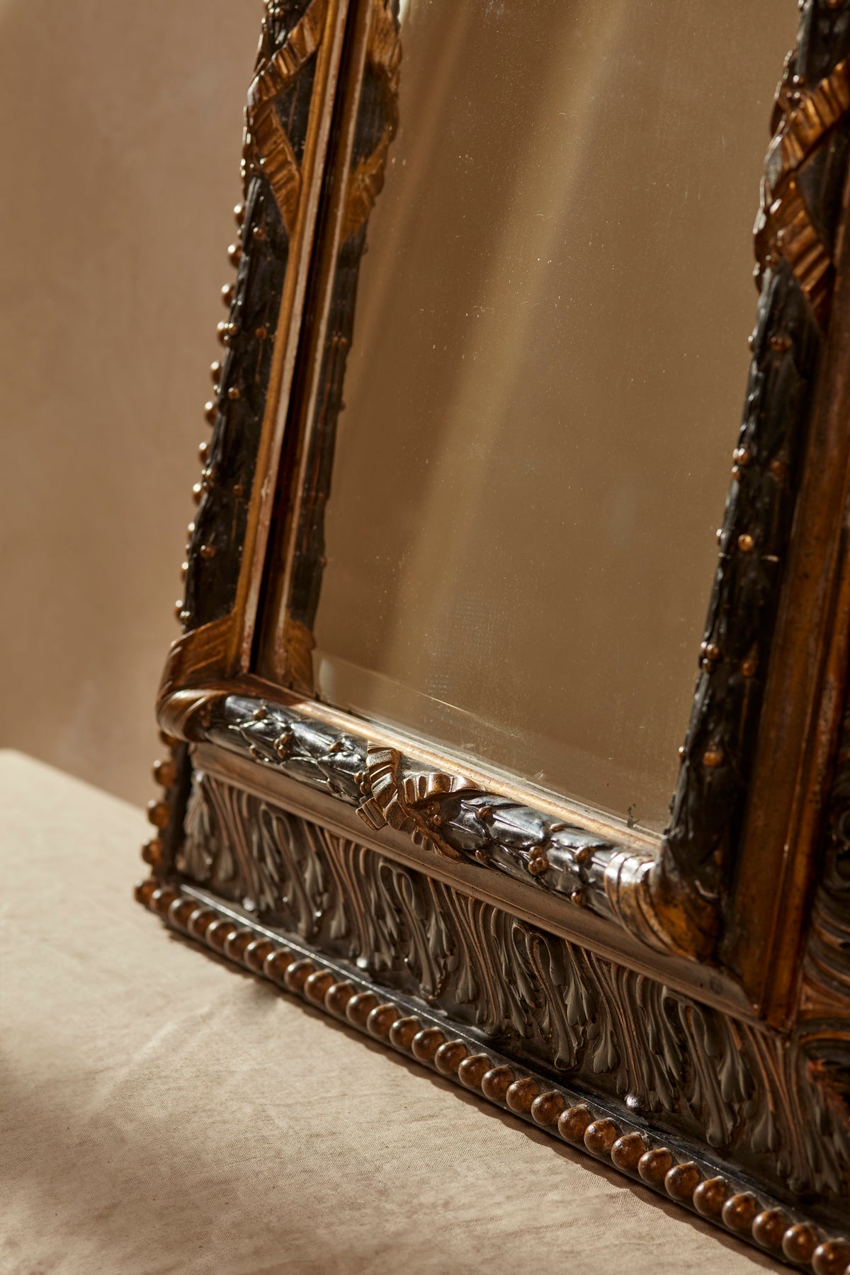 Carved 20th Century Ebonised & Gilt Mirror