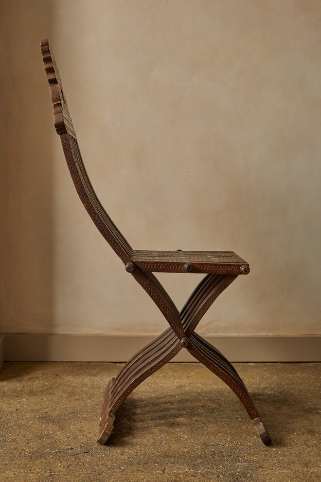 A Sculptural Inlaid Islamic Marriage Chair