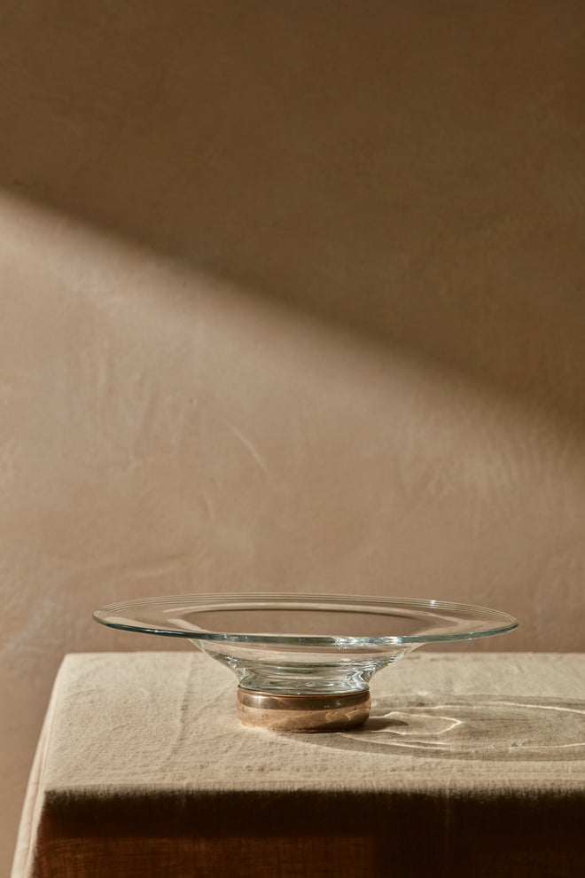 Large Glass Dish with Silver Footrim
