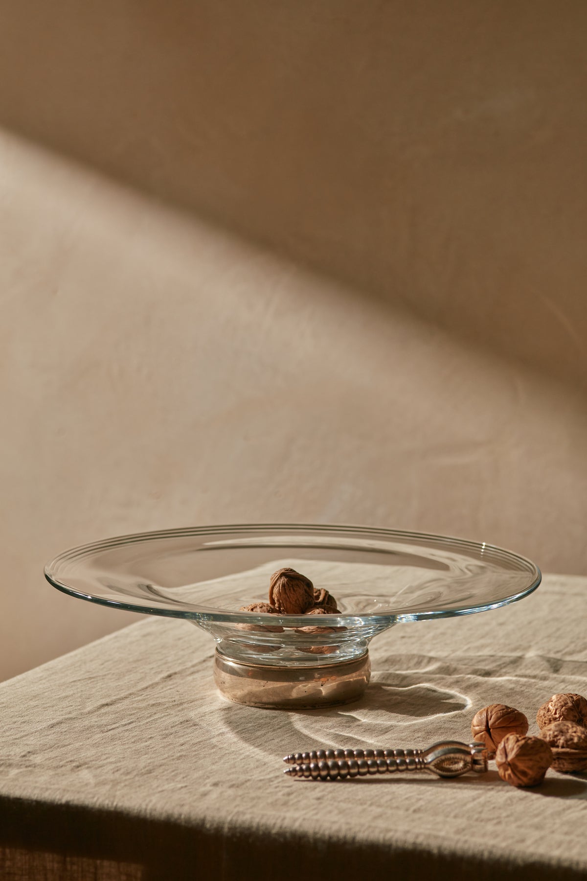 Large Glass Dish with Silver Footrim