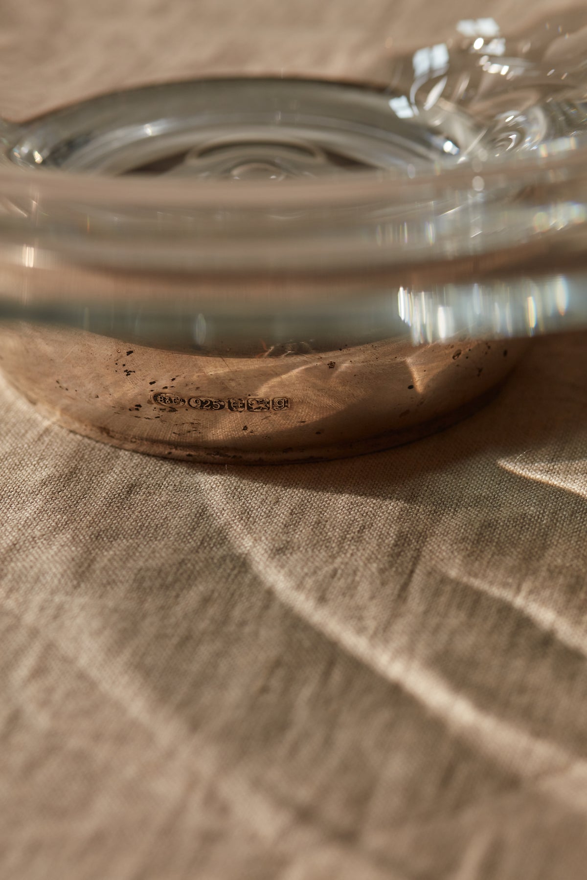 Large Glass Dish with Silver Footrim
