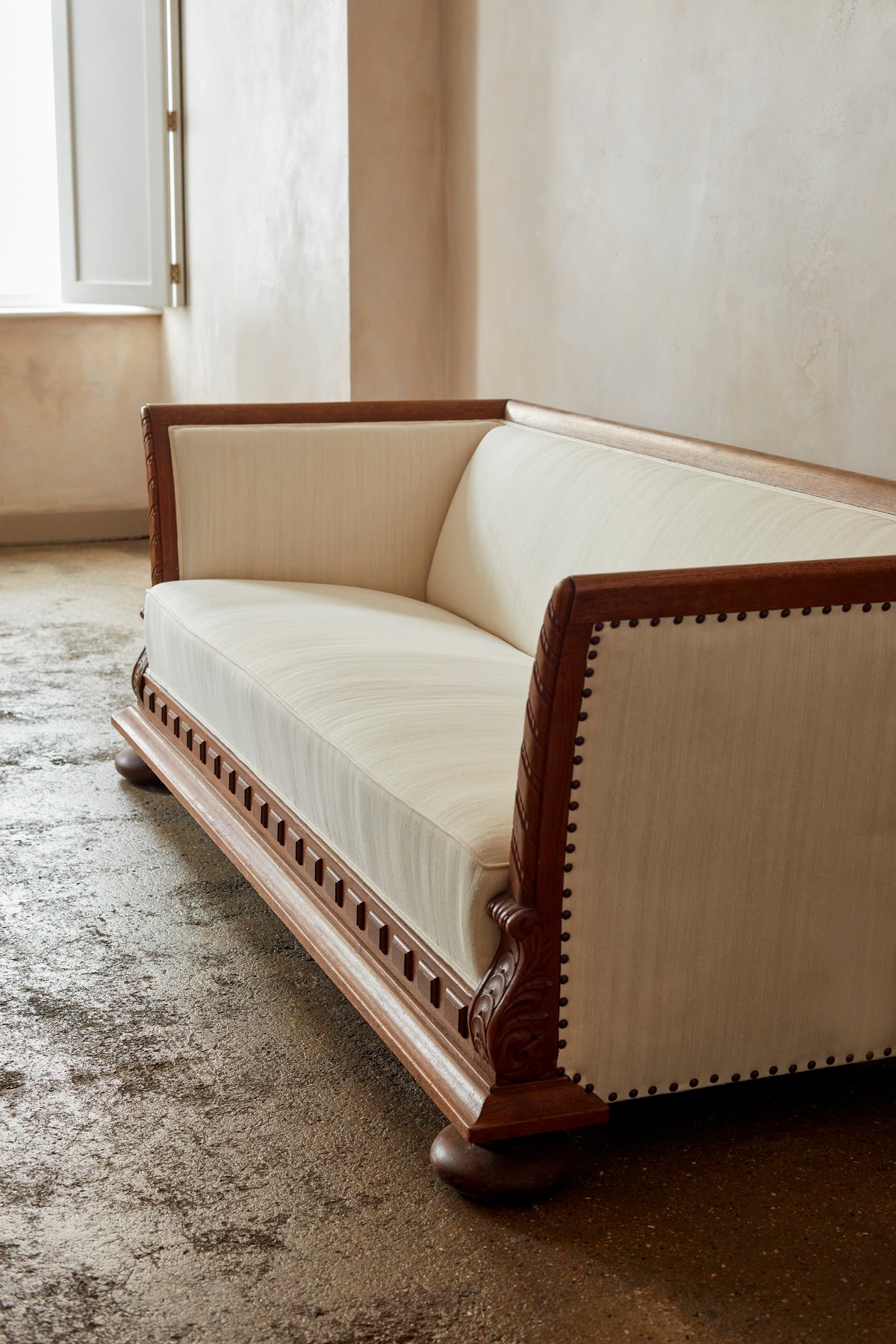 Mid 20th Century Timber Framed Splay Arm Sofa