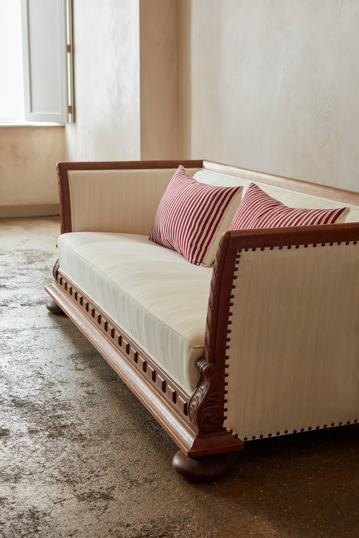 Mid 20th Century Timber Framed Splay Arm Sofa