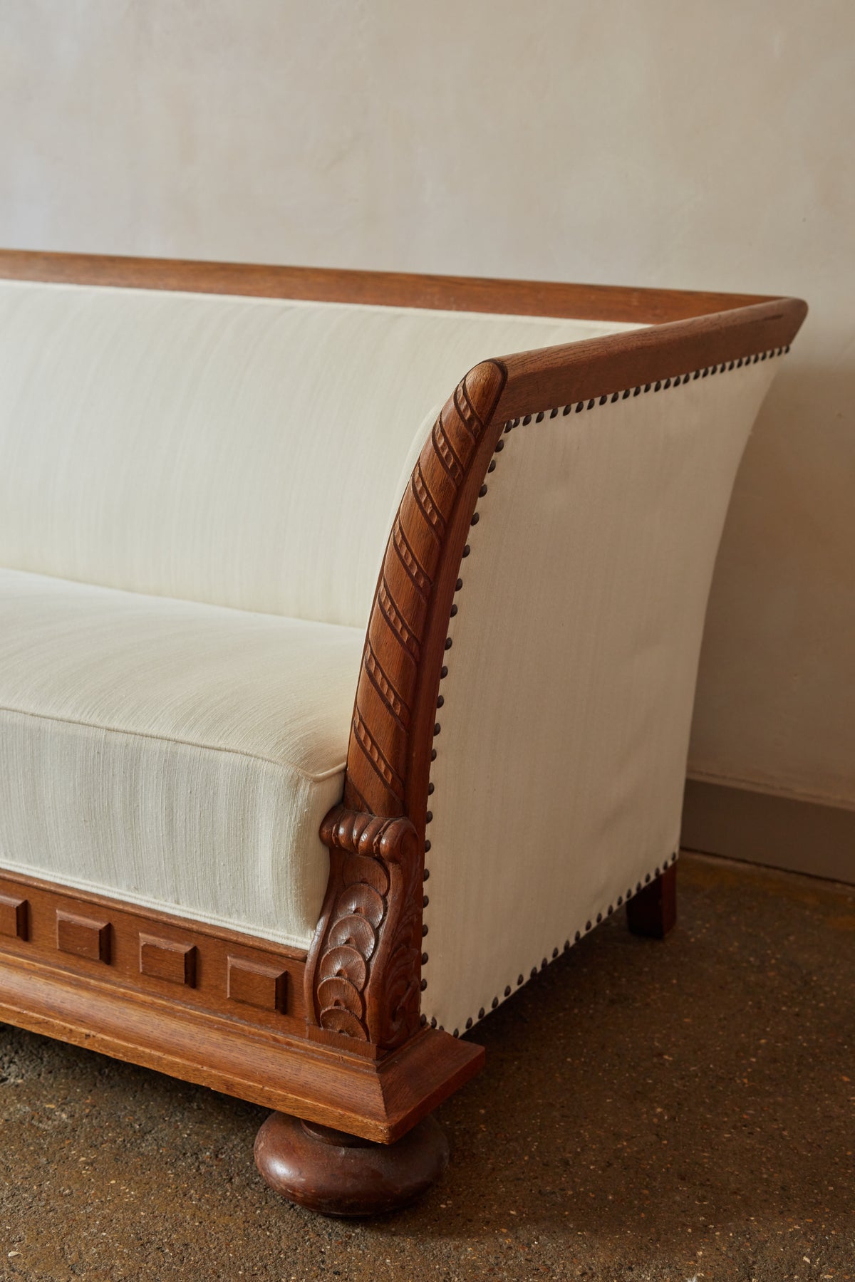 Mid 20th Century Timber Framed Splay Arm Sofa