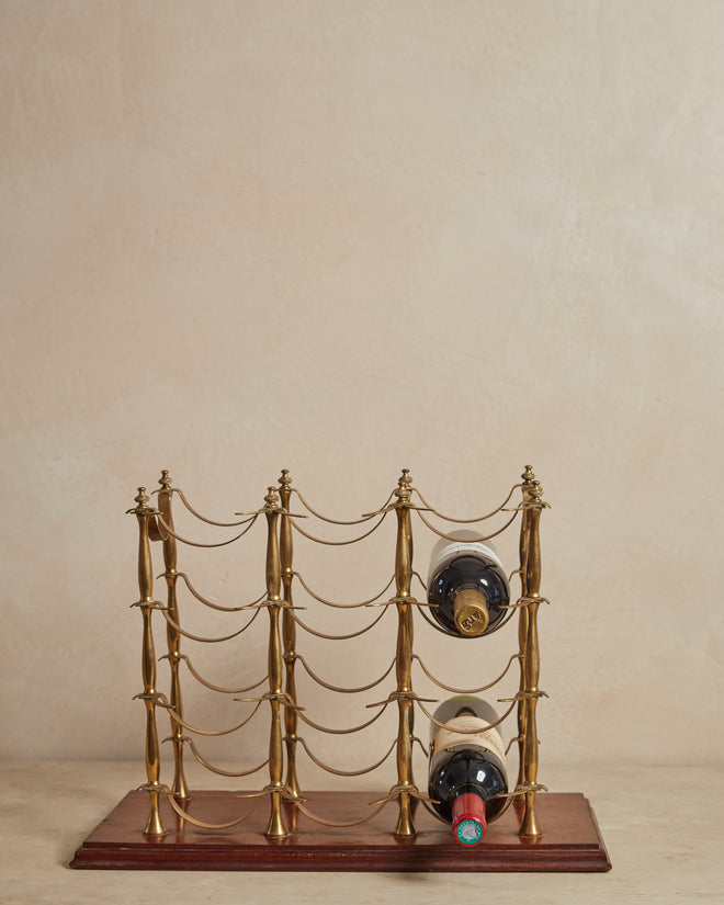 French 20th Century Brass & Mahogany Wine Rack