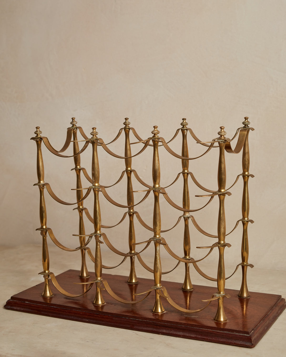 French 20th Century Brass & Mahogany Wine Rack