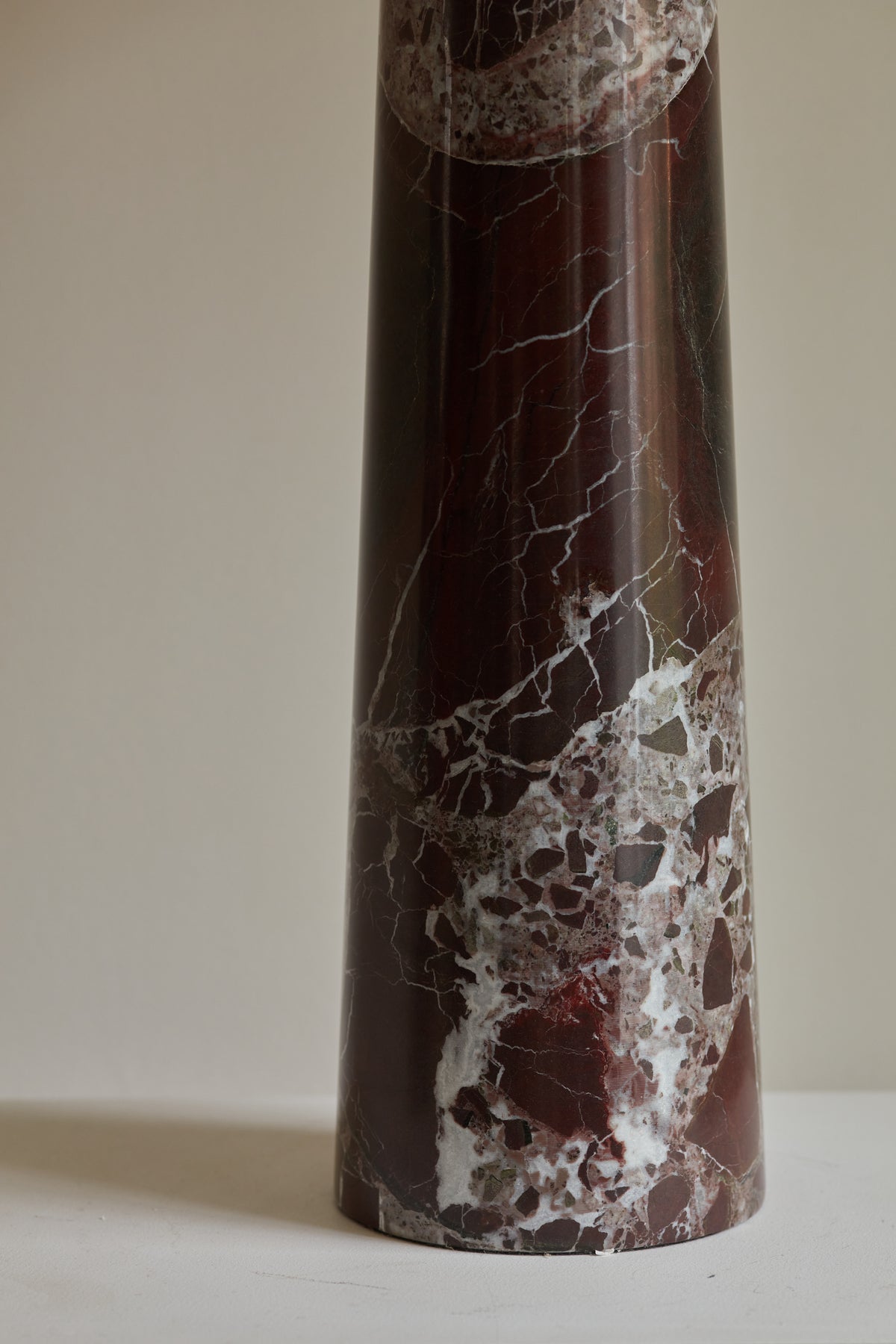 Large, Conical Table Lamp in Rosso Lepanto Marble