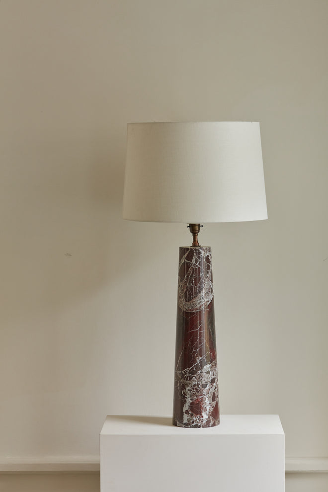 Large, Conical Table Lamp in Rosso Lepanto Marble