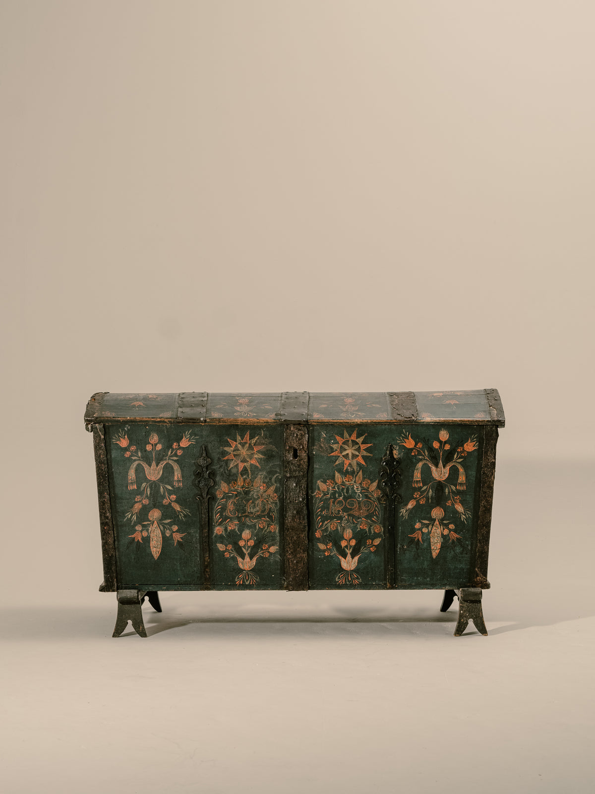 Antique Swedish Painted Marriage Chest on Stand 1829