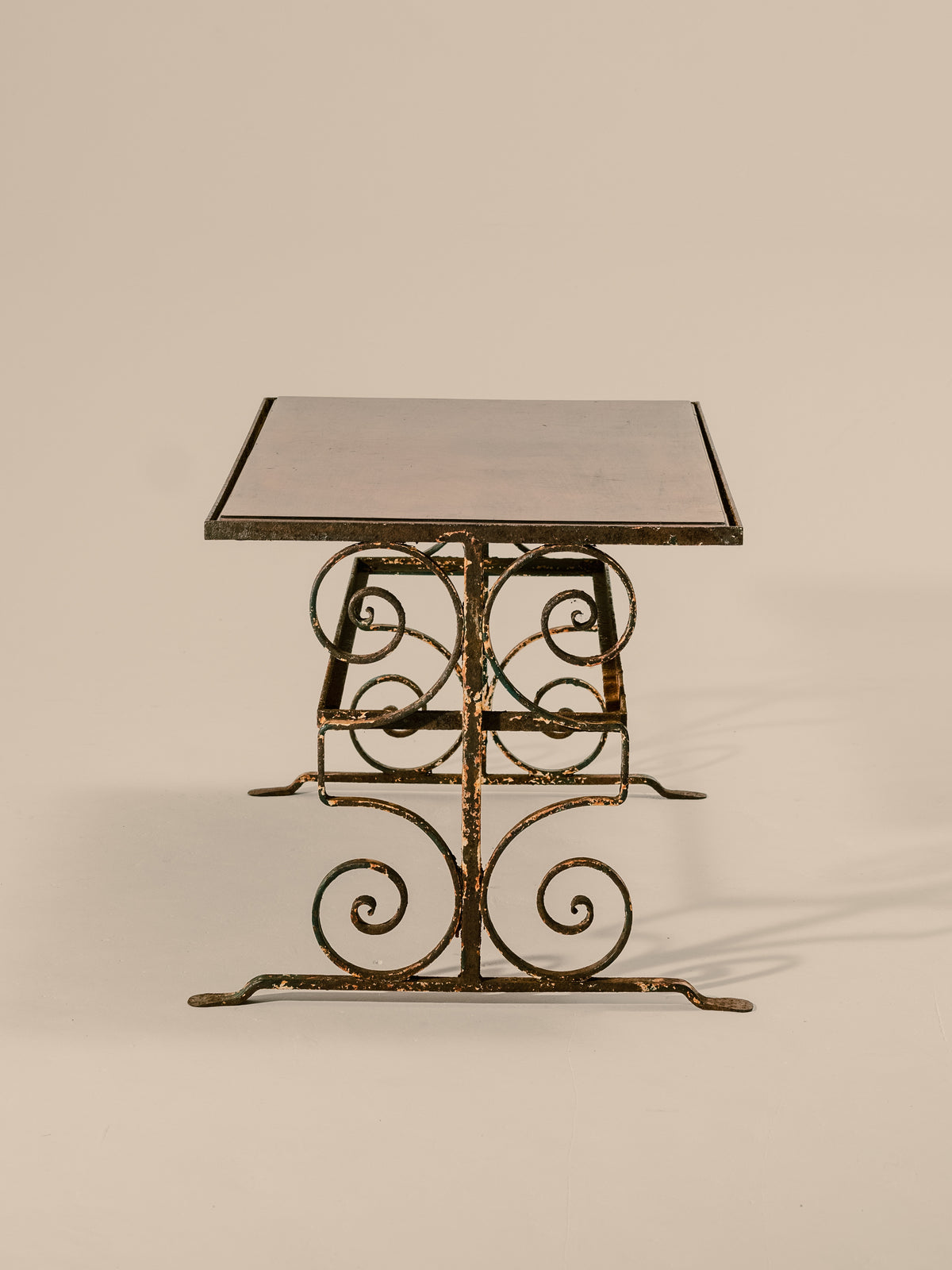 Wrought Iron & Mahogany Topped Coffee Table