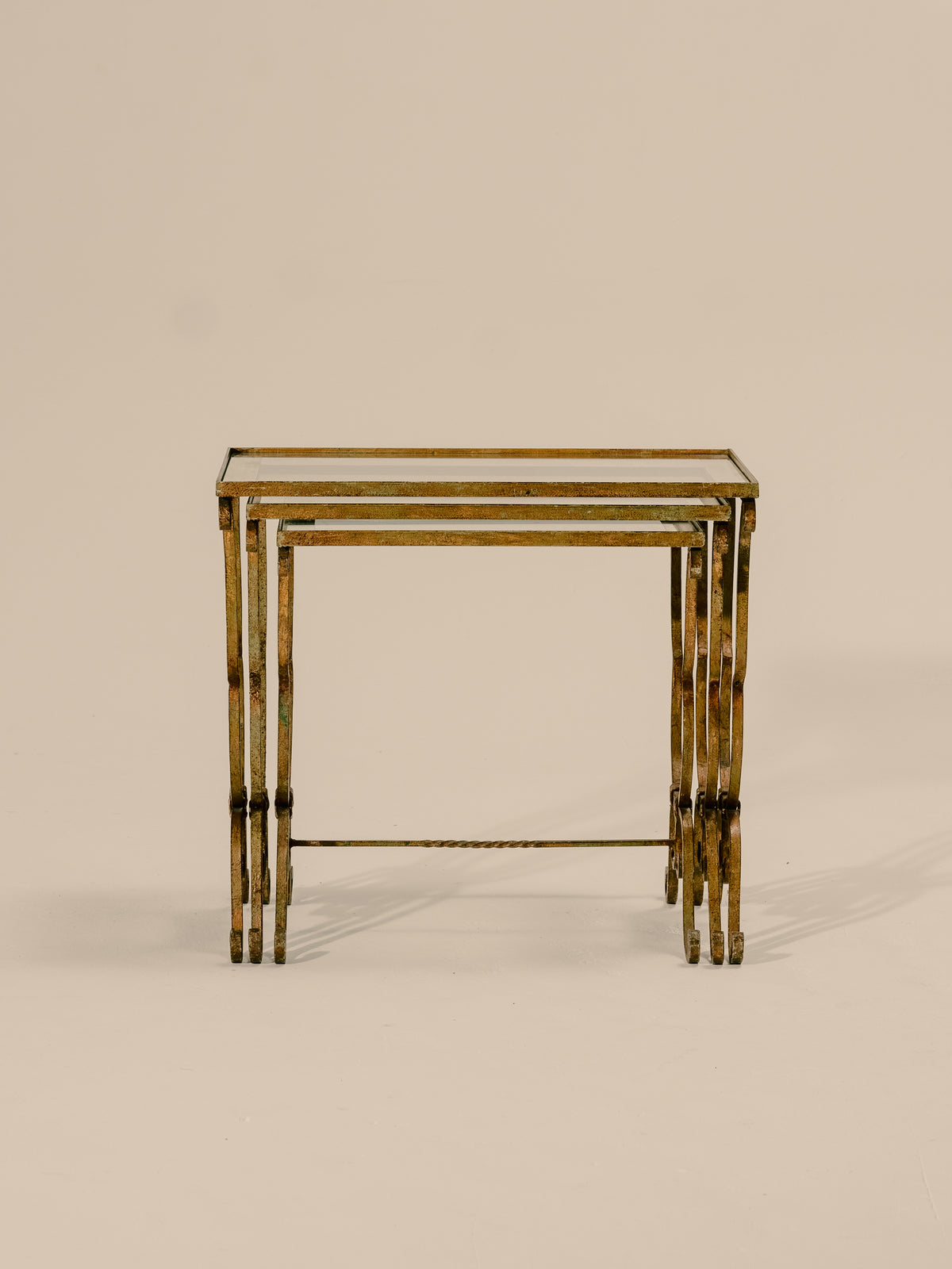 Set of Three French Nesting Tables with Mirrored Tops