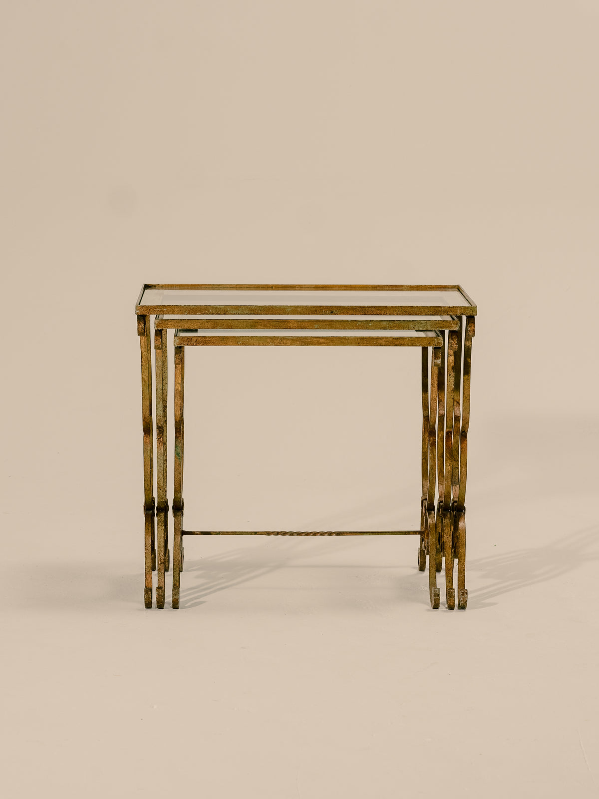 Set of Three French Nesting Tables with Mirrored Tops
