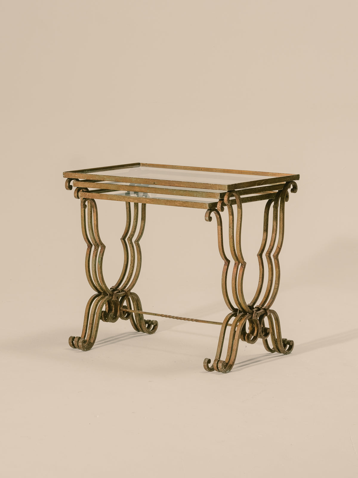 Set of Three French Nesting Tables with Mirrored Tops