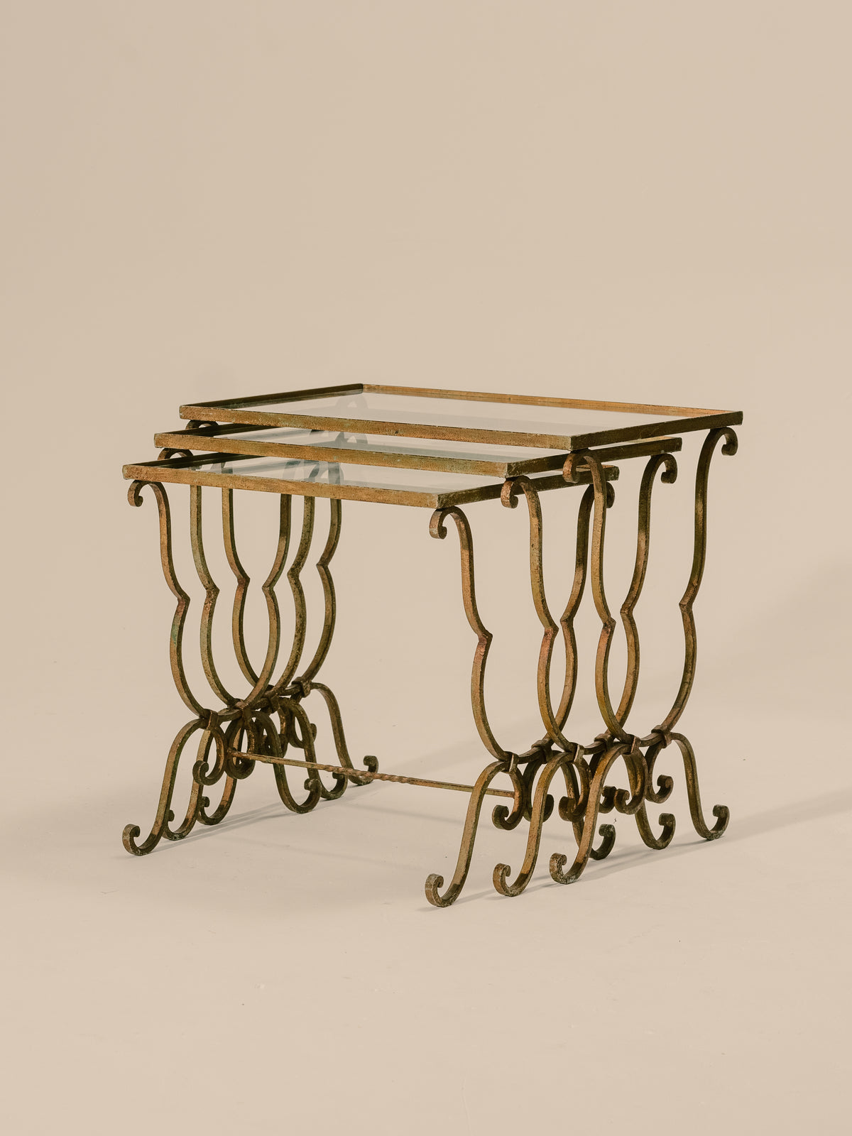 Set of Three French Nesting Tables with Mirrored Tops