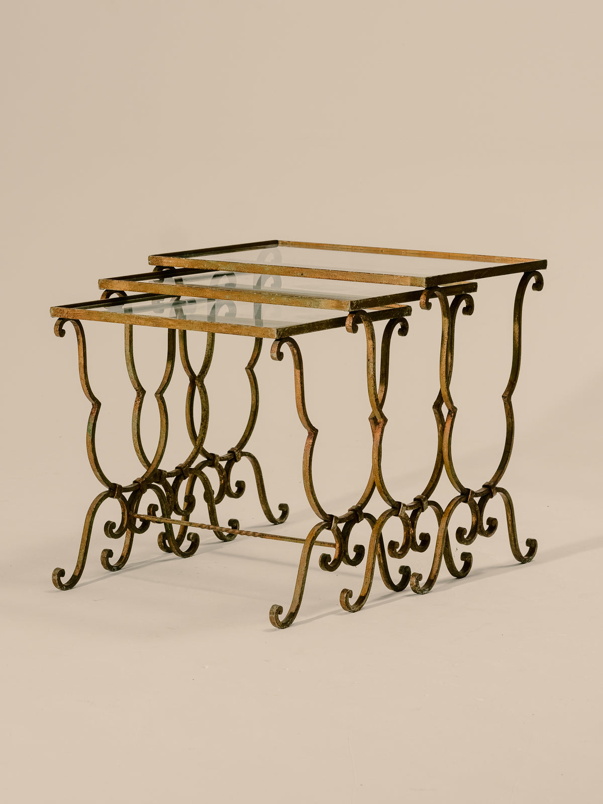 Set of Three French Nesting Tables with Mirrored Tops