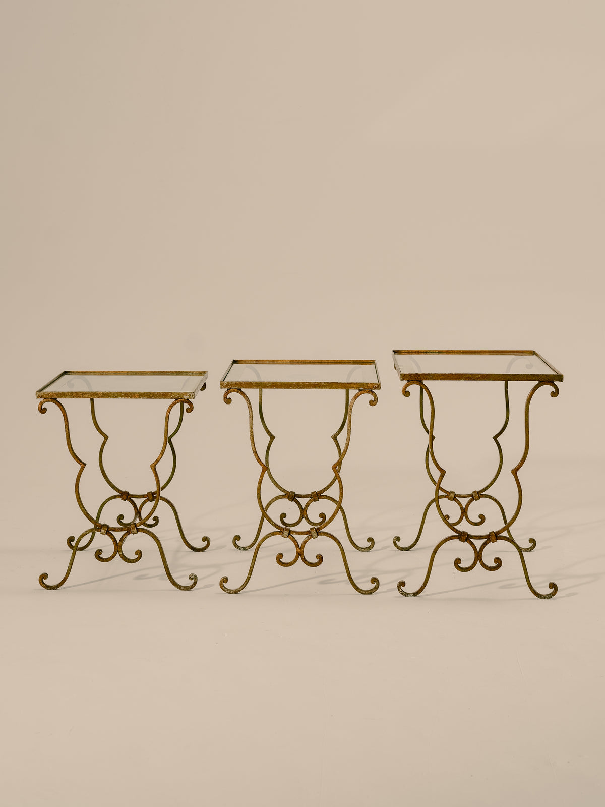 Set of Three French Nesting Tables with Mirrored Tops