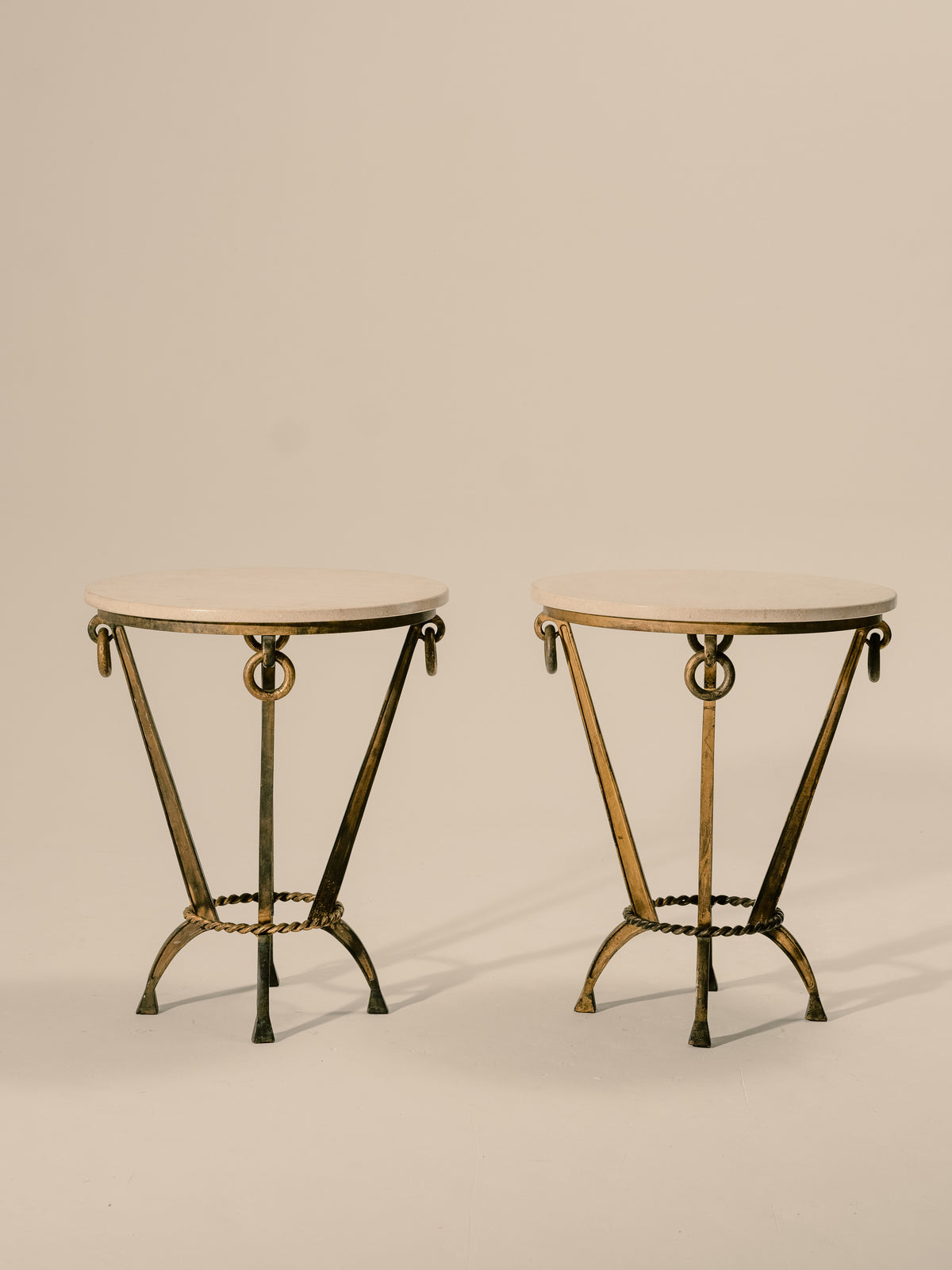 Pair of Bronze Based Travertine Side Tables