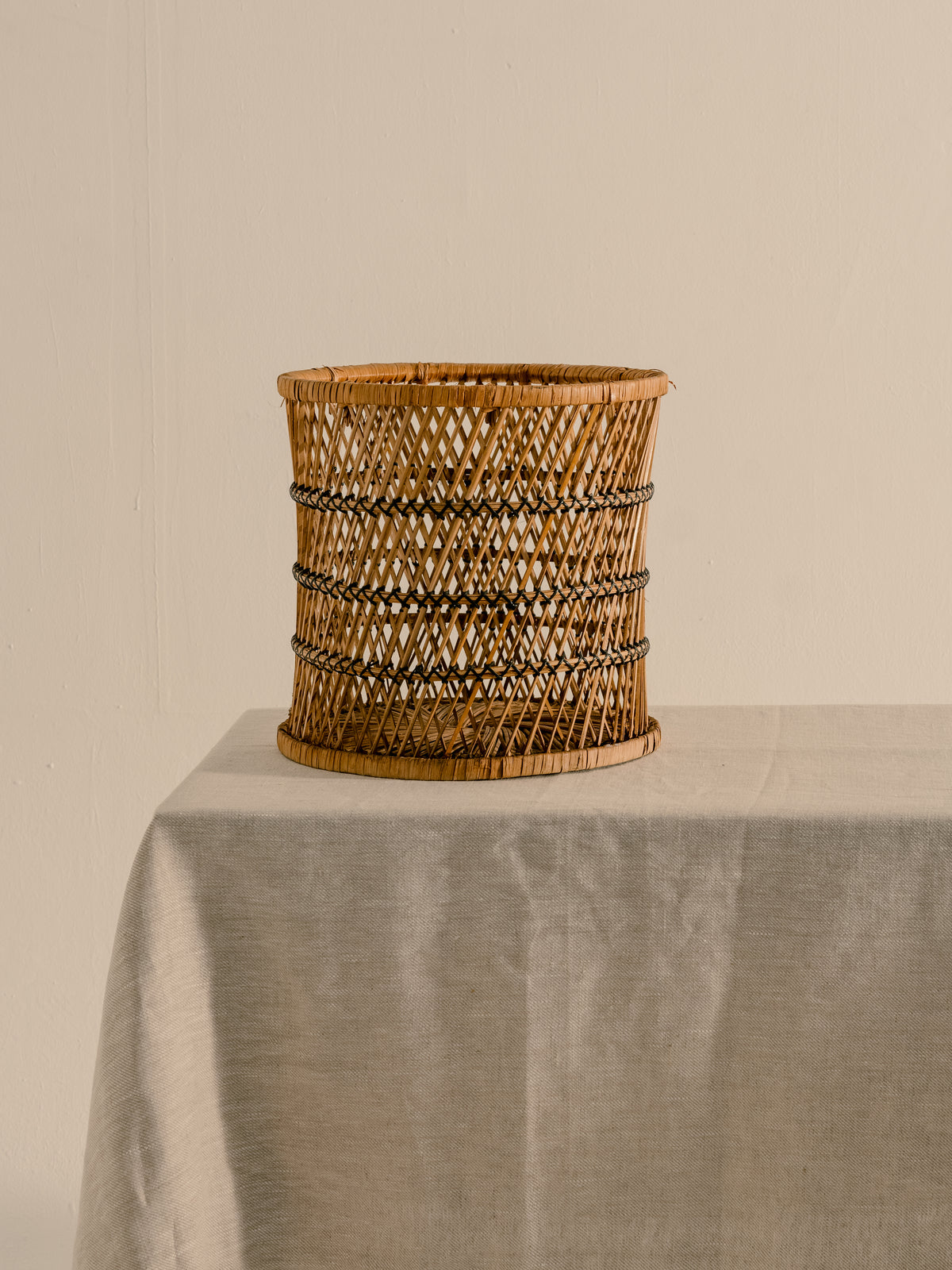 Vintage Woven Cane Waste Paper Basket