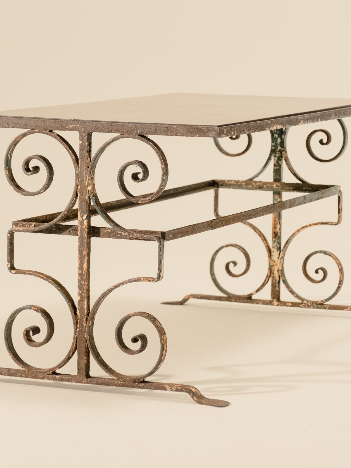 Wrought Iron & Mahogany Topped Coffee Table