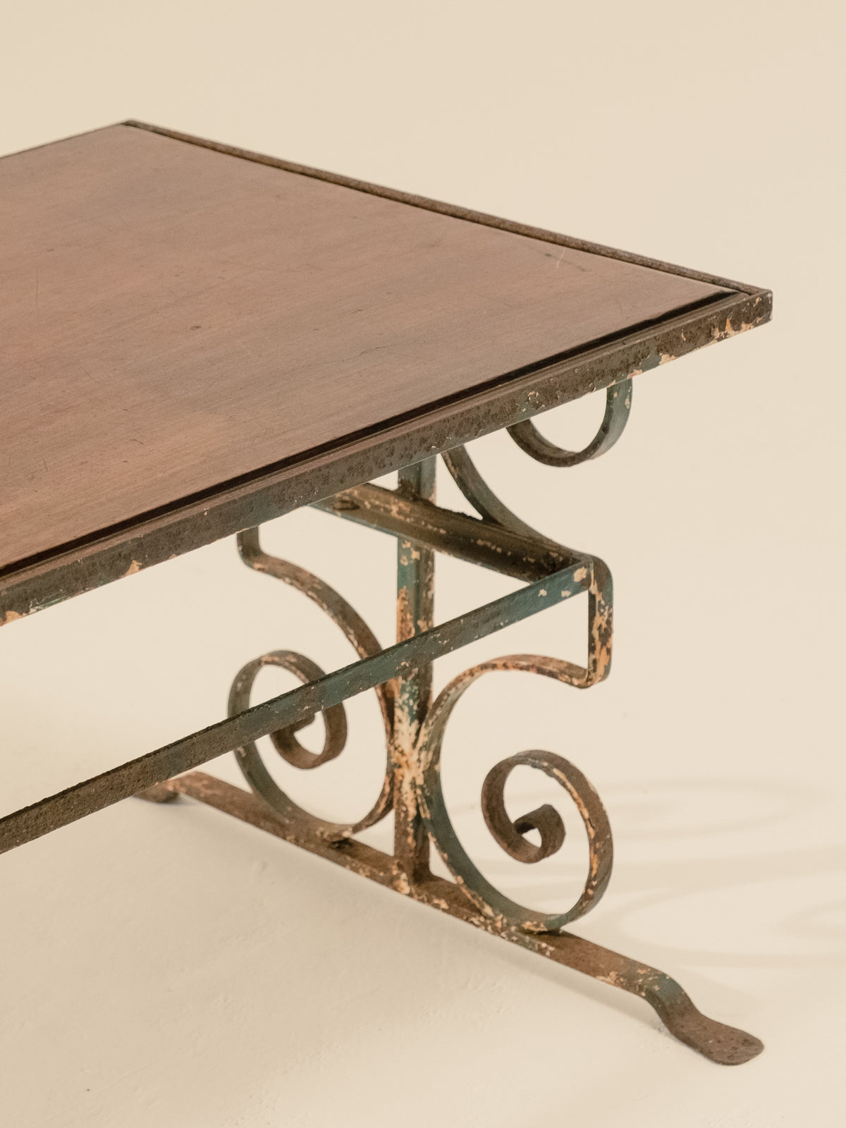 Wrought Iron & Mahogany Topped Coffee Table