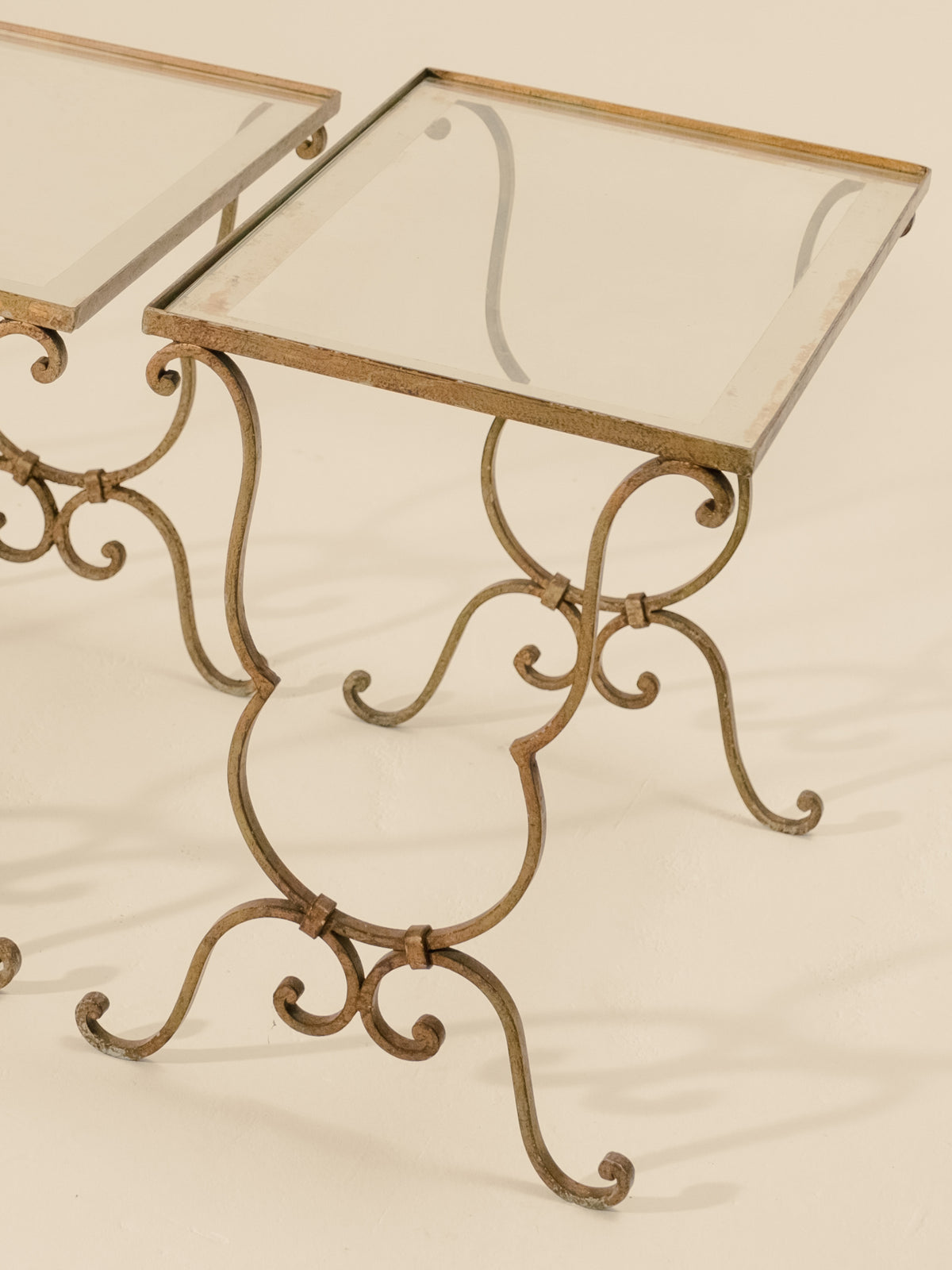 Set of Three French Nesting Tables with Mirrored Tops